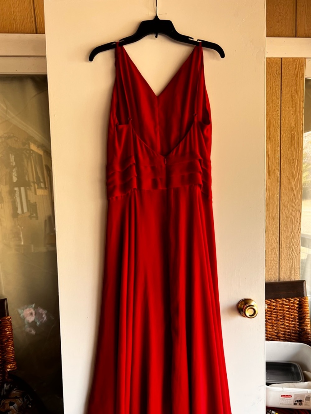 Dance & Marvel Red V-Neck Maxi Evening Gown